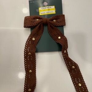 Brown Hair Bow with Gold Accents